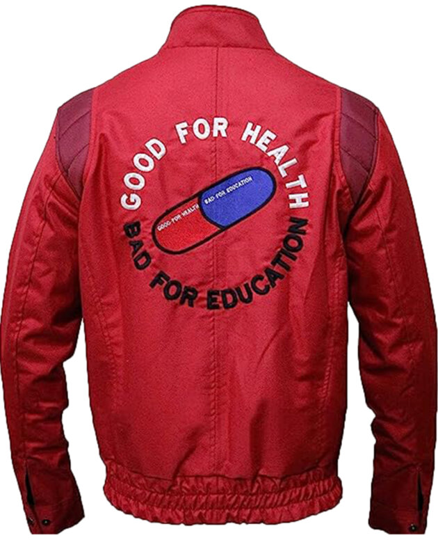 Anime Shotaro Capsule Good for Health Bad for Education Logo Pill Jacket