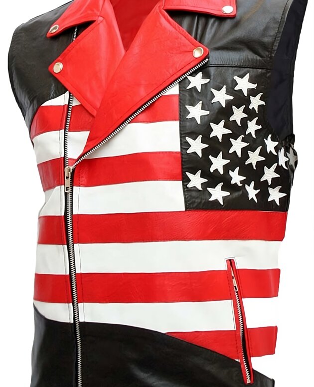 Stylish American Star Flag Lightweight Leather Vest