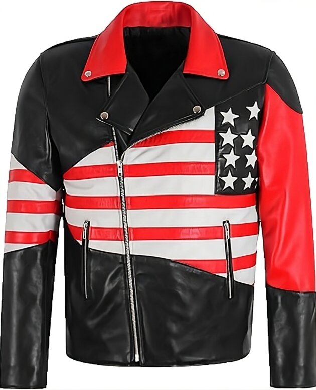 Stylish American Star Flag Lightweight Leather Jacket