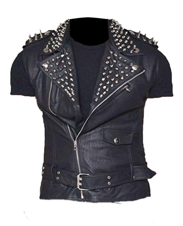 Rock Punk Studded Brando Black Leather Vest