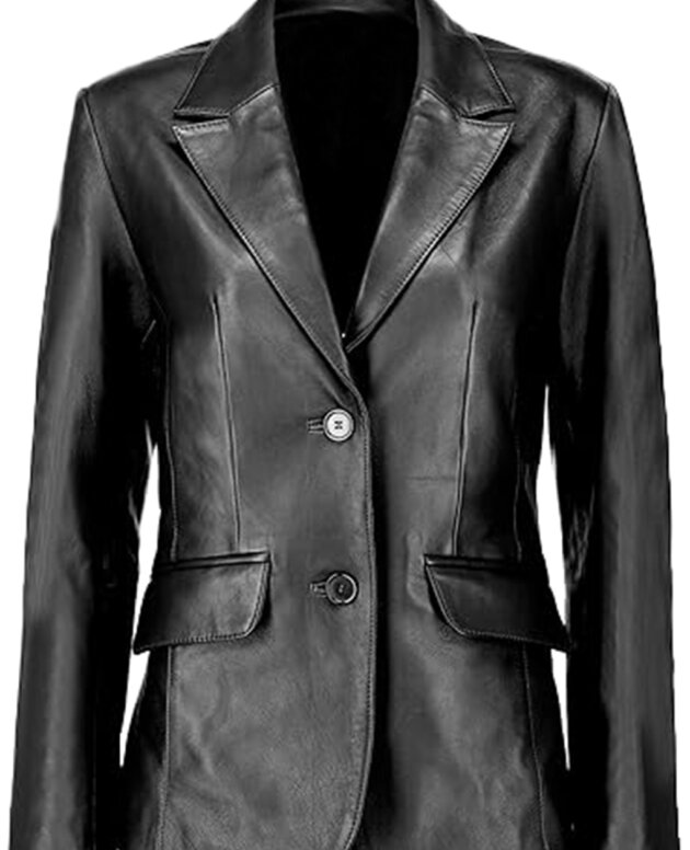 Classic 2-Button Lambskin Leather Casual Blazer For Women