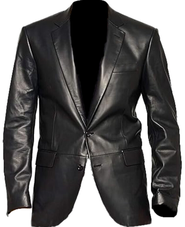 Casual 2-Button Slim Fit Lambskin Leather Suit Blazer For Men